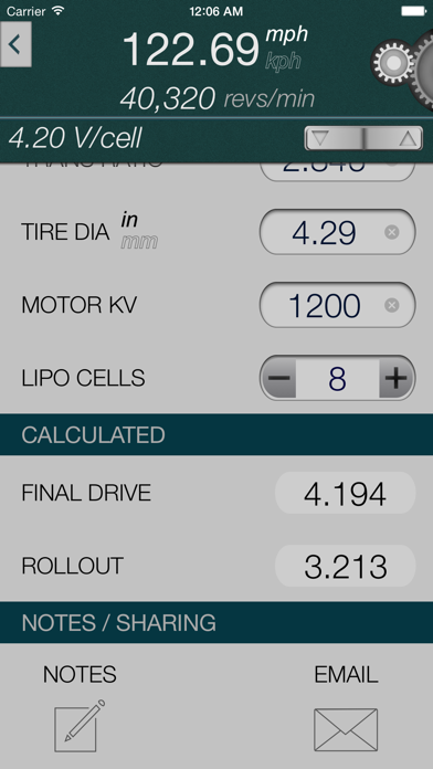 Gear Speed - Brushless RC Speed Calculator Screenshot