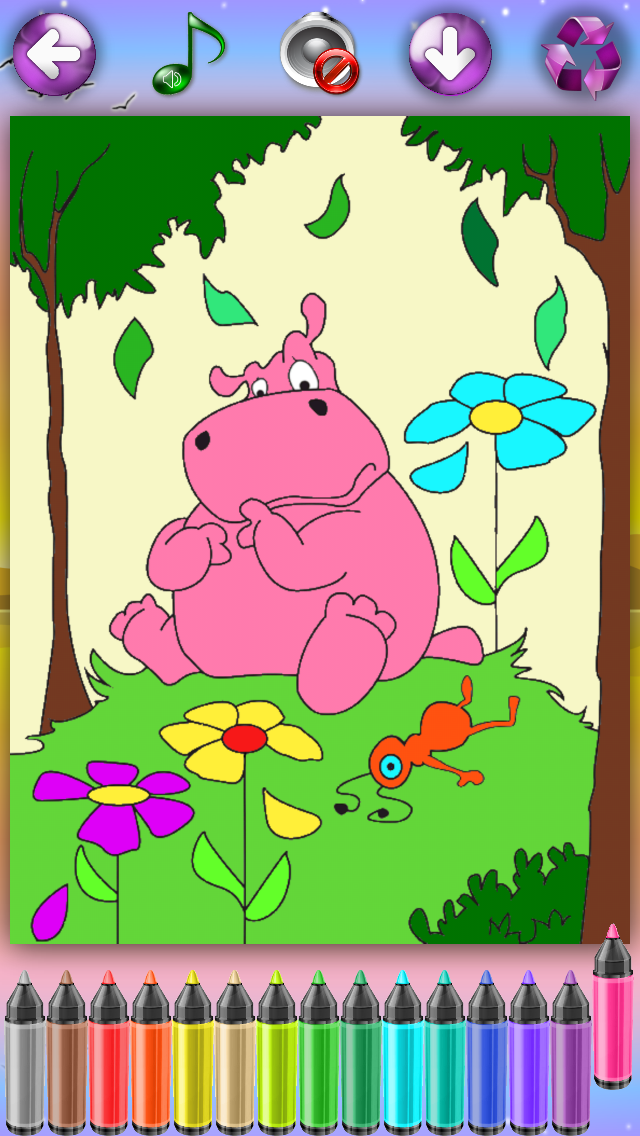 Screenshot #1 pour Pages à colorier pour filles et garçons, amusant et éducatif, coloriage de animaux et coloration de hippopotame et chaton - jeux pour enfants & bébés