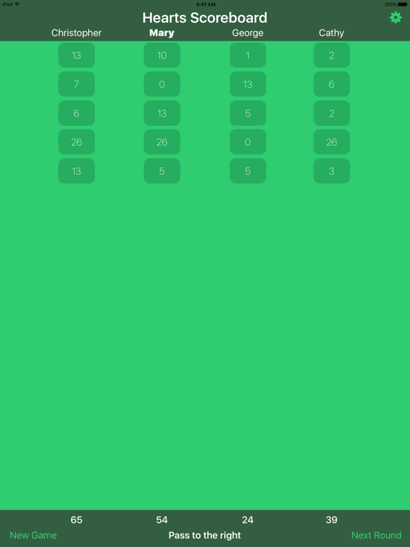 Hearts Scoreboard - Keep Track of your Hearts Scores! iPad screenshot 1 - Games app