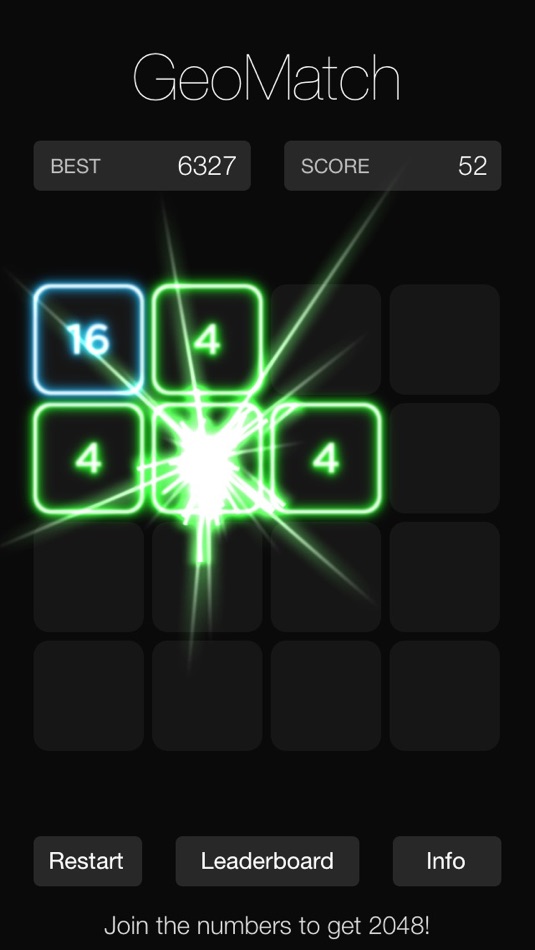 #3. GeoMatch - 2048 experience with glowing neon particle explosions (iOS) 由: Stefan Kogler