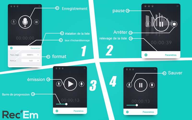 Screenshot #2 pour Rec’Em – Enregistreur de sons, lecteur, gestionnaire et distributeur (Voice Recorder, Player, Manager & Distributor)
