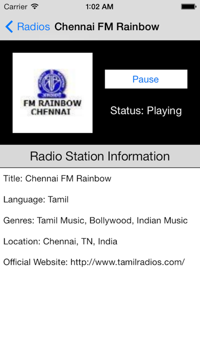 India Radio Live Player (Tamil / Hindi / Indian) iPhone screenshot