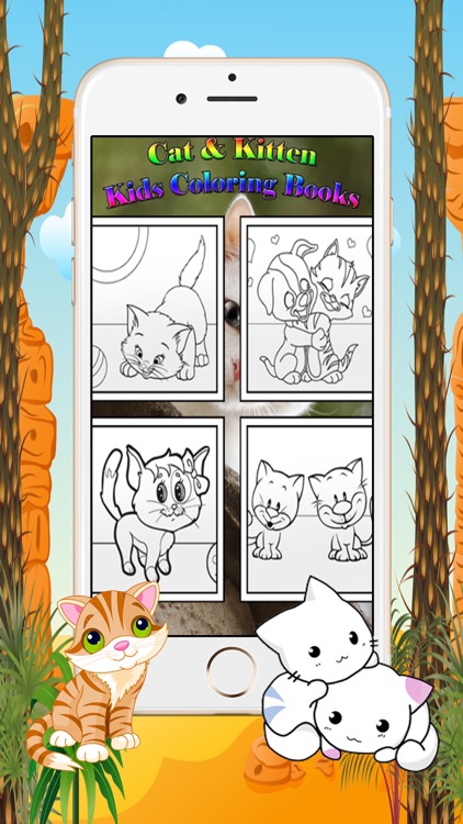 Cute Cat Kids Coloring Book Page - Learning Game for Toddlers