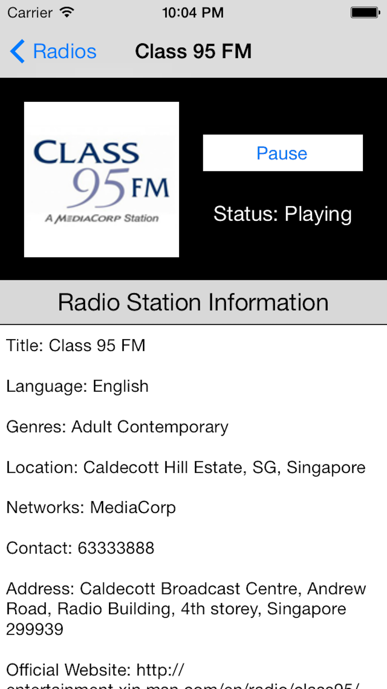 Singapore Radio Live Player (新加坡电台 / 電台) screenshot 5