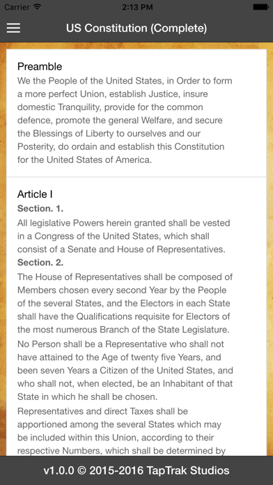 US Constitution - TapTrak Studios iPhone screenshot 3 - Reference app