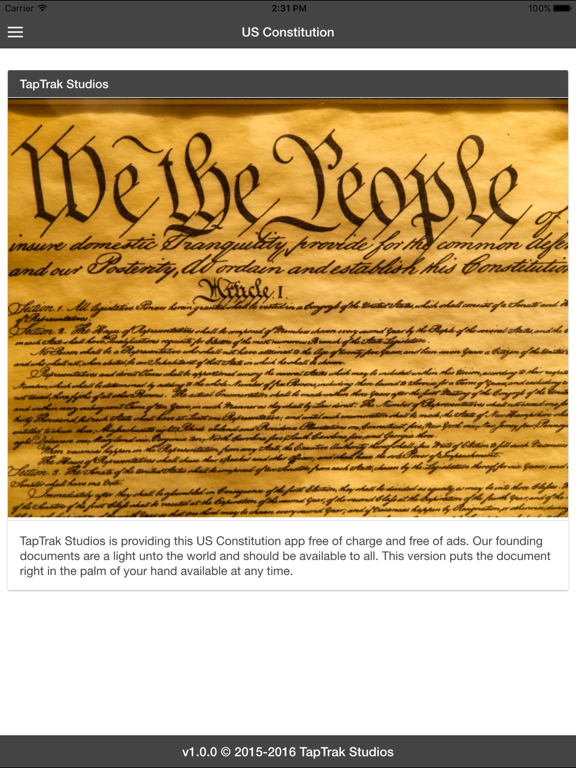 US Constitution - TapTrak Studios iPad screenshot 1 - Reference app