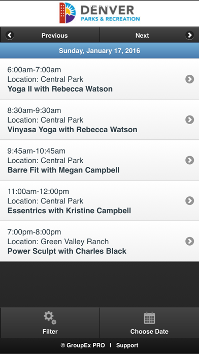 Screenshot #1 pour Denver Park and Recreation - Group Fitness Schedule