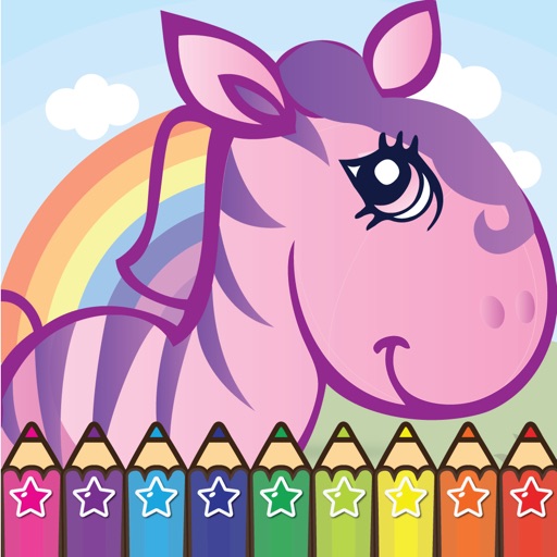 Coloring Cartoon Book Pony and Zoo Friend for kindergarden