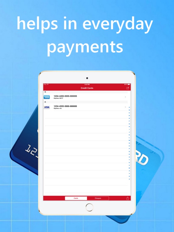 Credit Cards and Cheques Keeper iPad Credit Cards and Cheques Keeper iPad