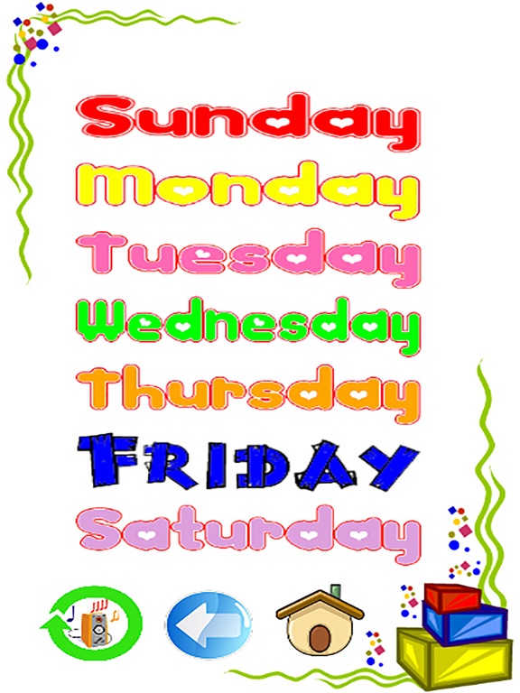 Learning days of week and 12 months of the year iPad screenshot