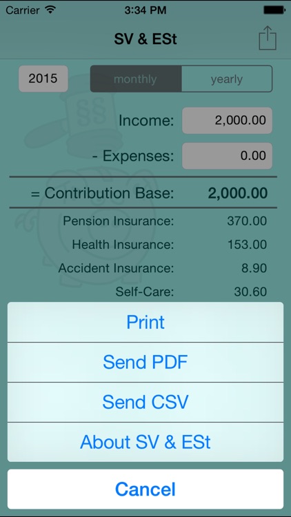 SV & ESt - social security (SVA) and income tax calculator for self-employed people in Austria screenshot-3