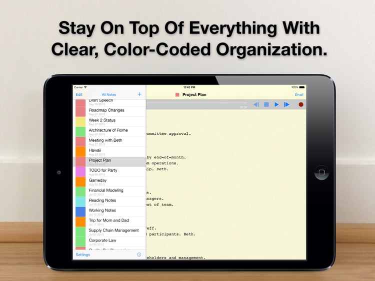 Audio Notebook: Sound Recorder, Notepad, Organizer