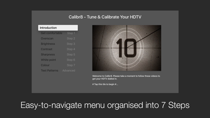 Screenshot #1 pour Calibr8 - Instructions & Professional-grade Calibration Test Patterns to Tune Up your HDTV