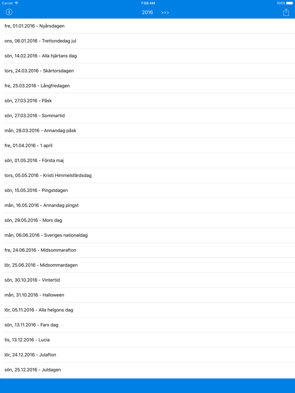 Screenshot #4 pour Svenska Helgdagar - Kalender 2016 i Sverige för Semester och Lov Planering