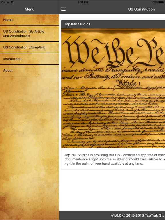 US Constitution - TapTrak Studios iPad screenshot 2 - Reference app