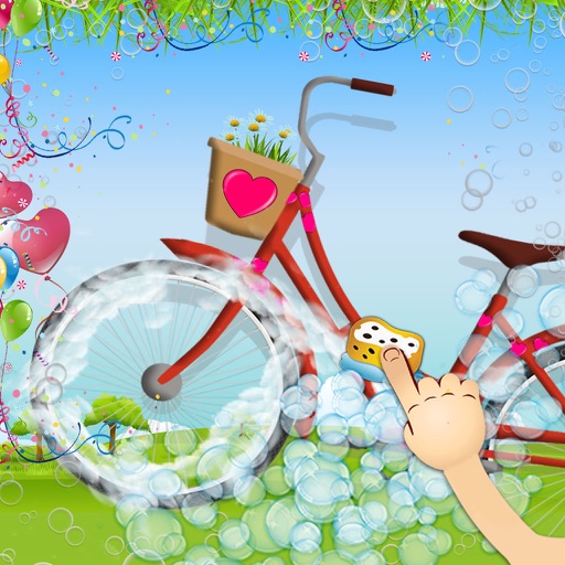 Kids bicycle washing salon: wash baby bikes for play icon