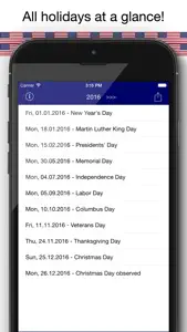 Holiday Calendar USA 2016 - Federal Public US Holidays for Vacation and free time Planning screenshot #1 for iPhone