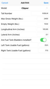 R44 Weight & Balance screenshot