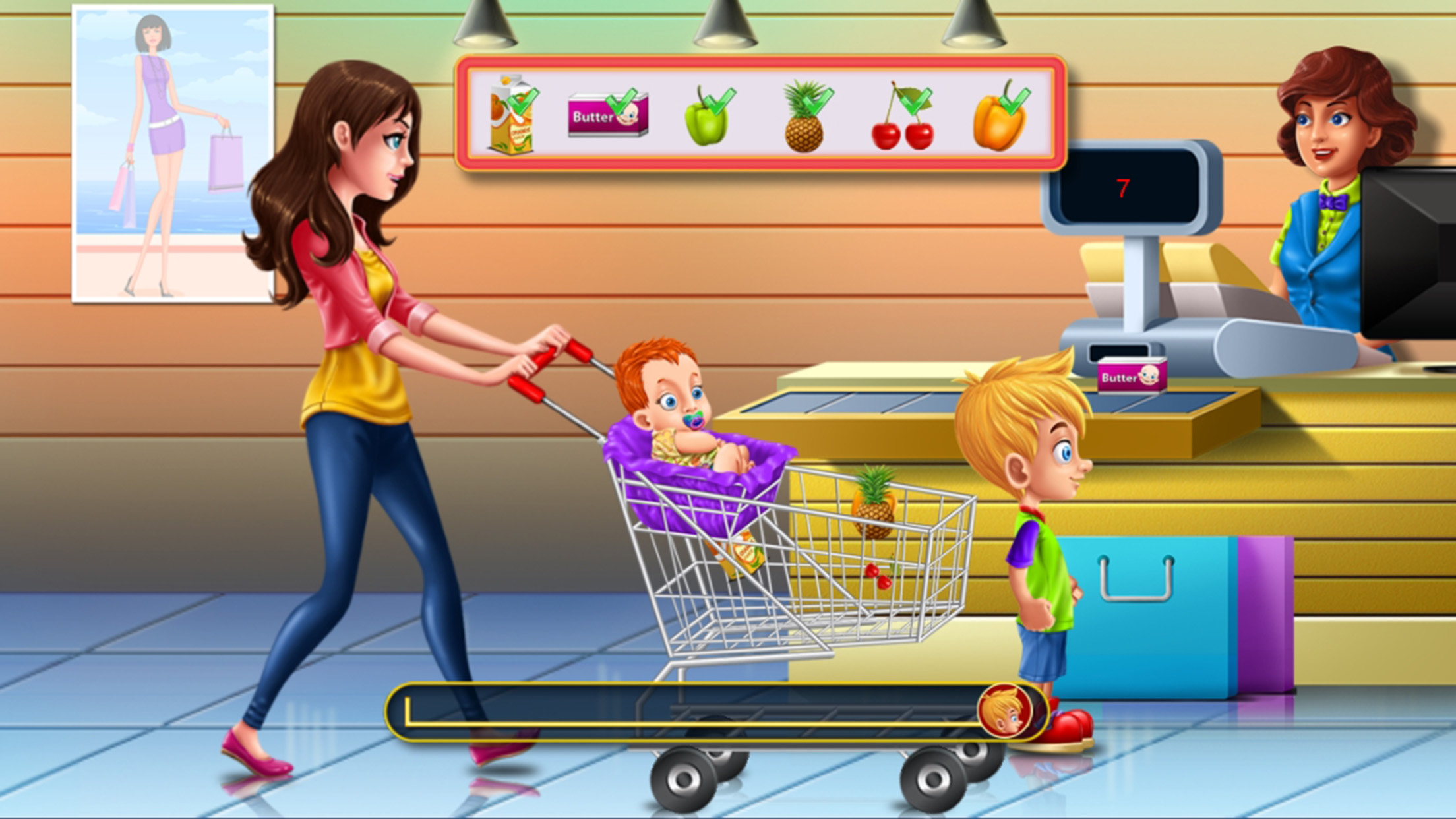 Shopping Game Kids Supermarket  help mom with the shopping list and to pay the cashier ! FREE