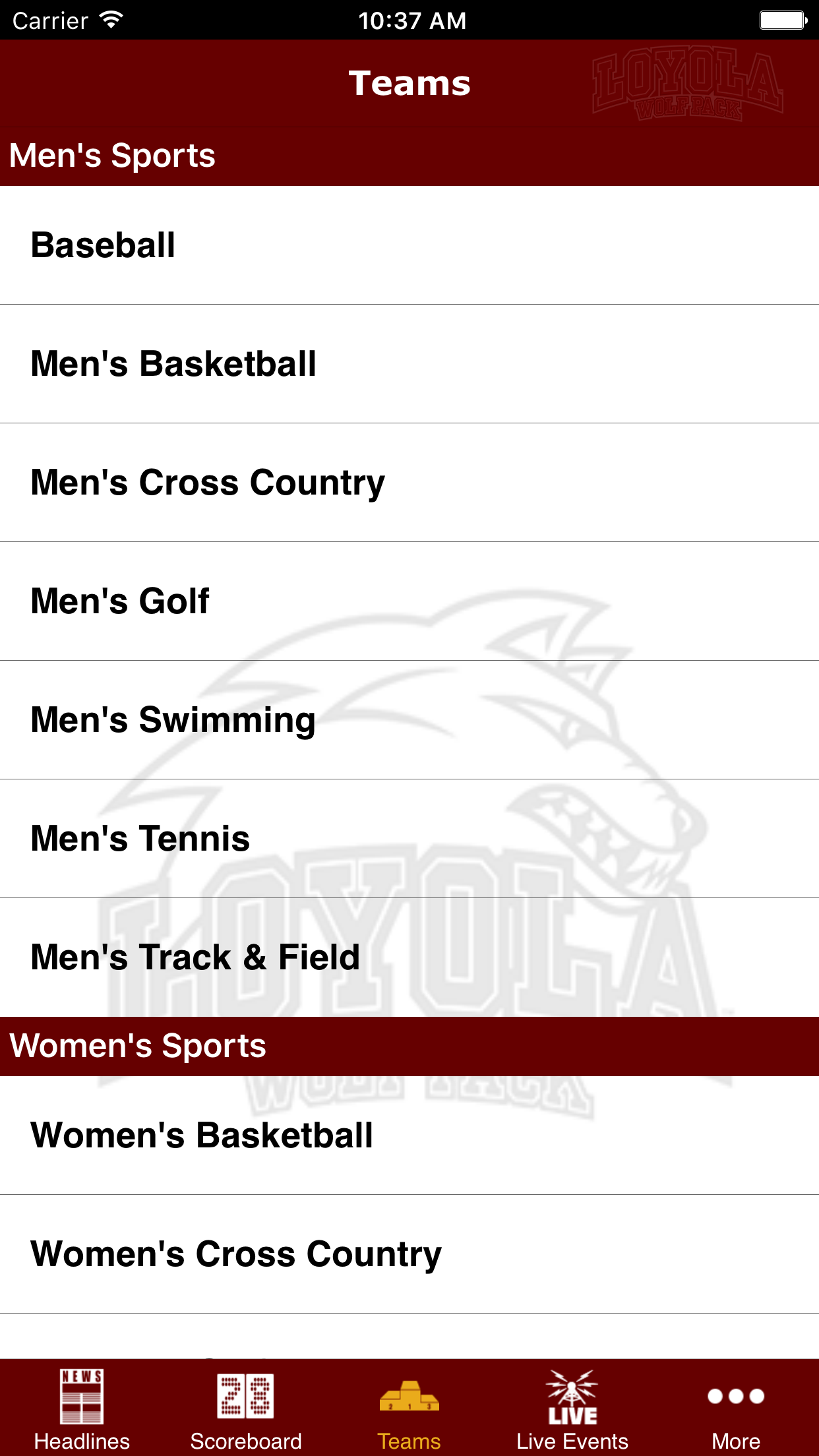 Loyola University Wolf Pack Athletics screenshot 3