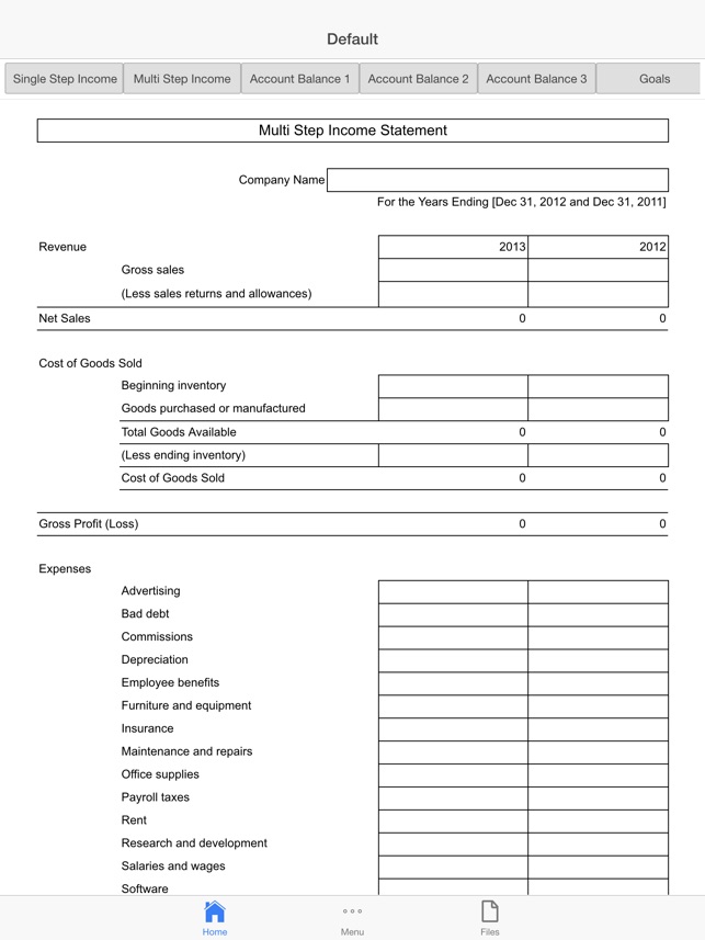 Multi Step Income Statement Template