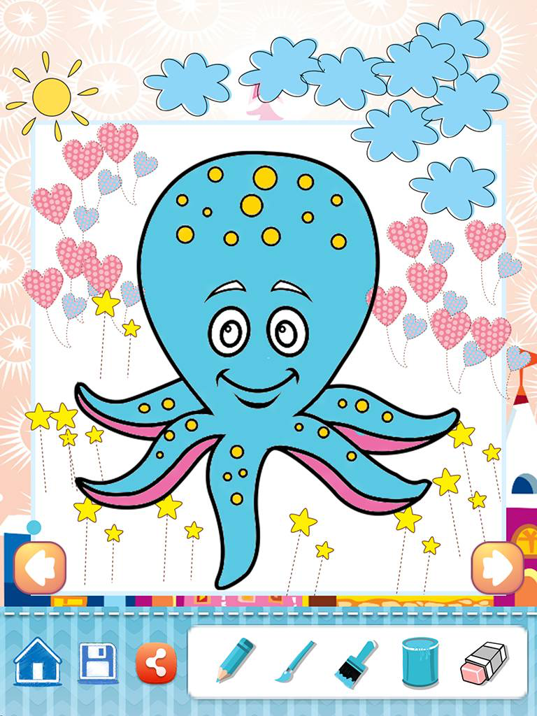 Sea Animals Drawing Coloring Book - Cute Caricature Art Ideas pages for kids screenshot 8