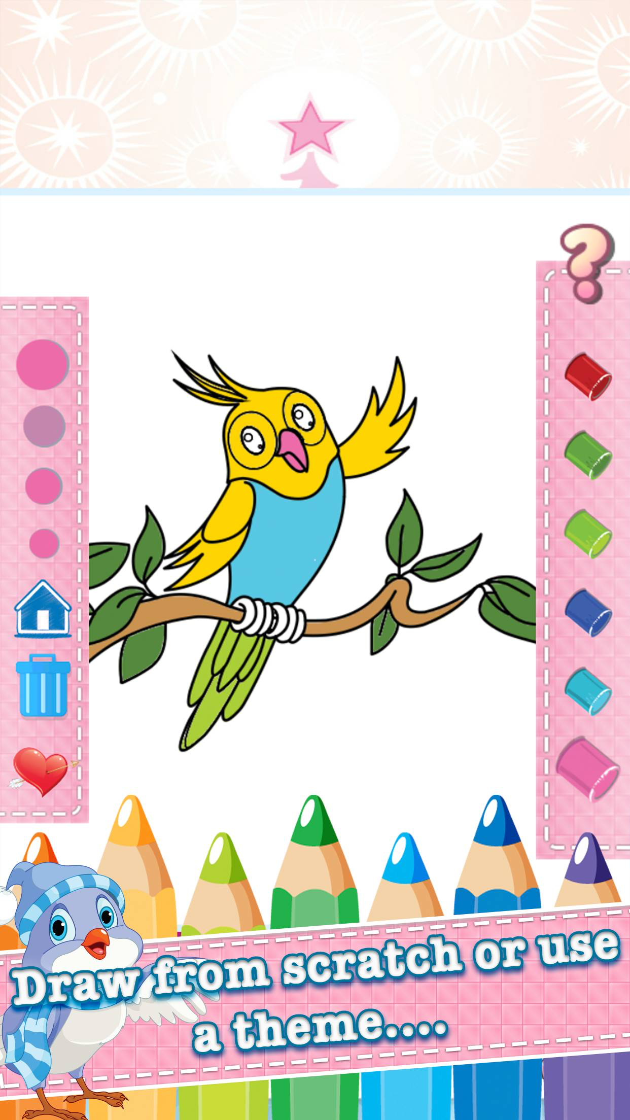 Bird Drawing Coloring Book - Cute Caricature Art Ideas pages for kids screenshot 3