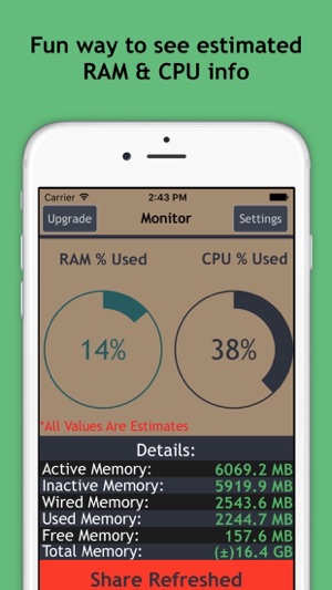 Refreshed Free: RAM, CPU Usage