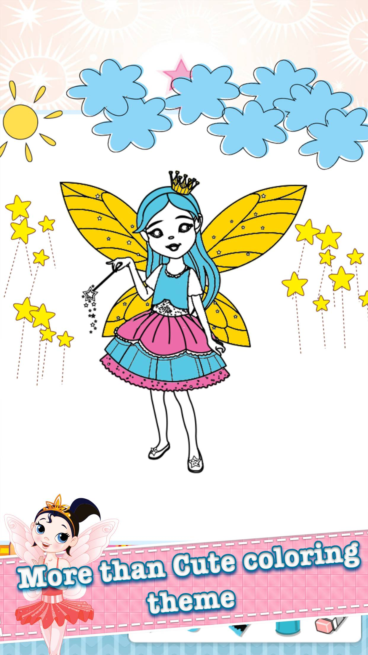 Fairy Princess Drawing Coloring Book - Cute Caricature Art Ideas pages for kids