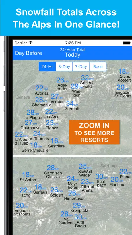 Alps Snow Map - Snow Reports