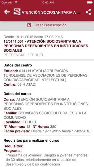 Captura de pantalla de INAEM en iPhone 4