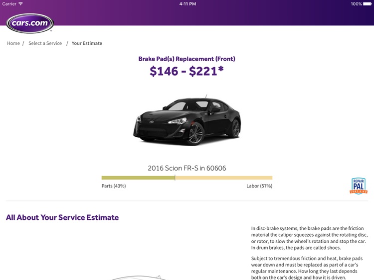Cars.com Service Estimator for Dealers