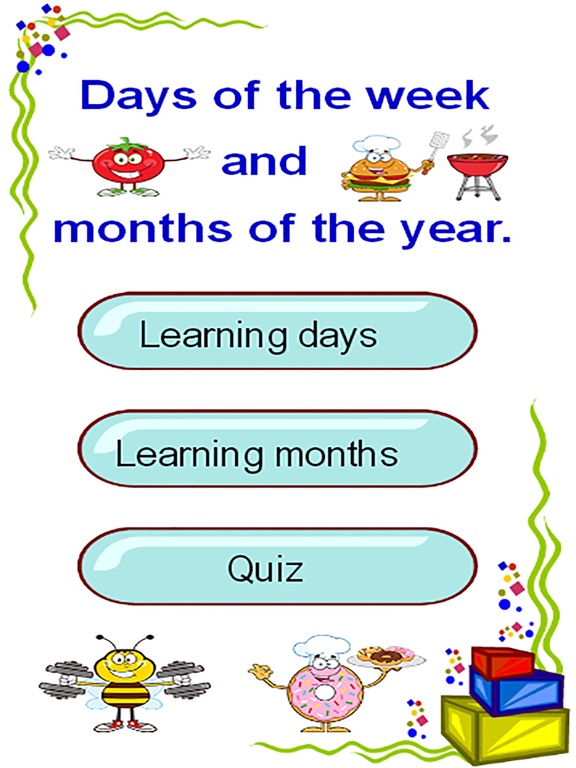 Learning days of week and 12 months of the year iPad screenshot