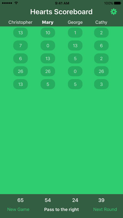 Hearts Scoreboard - Keep Track of your Hearts Scores! iPhone screenshot 1 - Games app