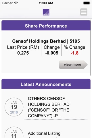 Censof Investor Relations screenshot 2