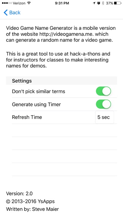 Video Game Name Generator iPhone screenshot