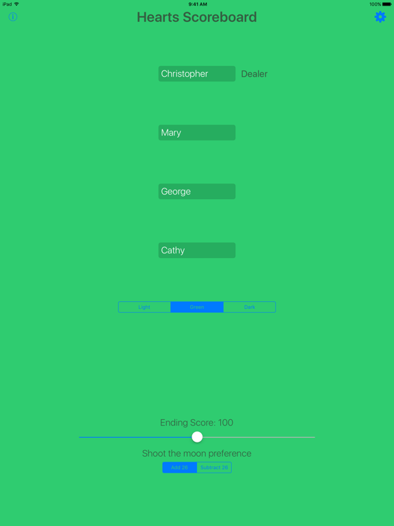 Hearts Scoreboard - Keep Track of your Hearts Scores! iPad screenshot 2 - Games app