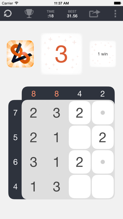 Less Than 8 - Quick Thinking Number Puzzle with a Hint of Sudoku and Kakuro iPhone screenshot