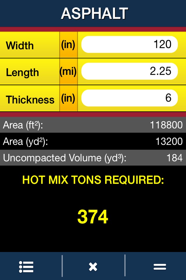 Talley Materials Calculator screenshot 2