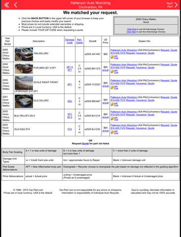 Screenshot #6 pour Patterson Auto Wrecking - Full-Service Salvage Yard with New, Used, and Aftermarket Auto Parts - Cochranton, PA