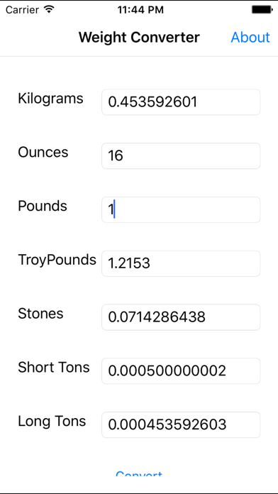 Weight Converter for the iPhone iPhone screenshot