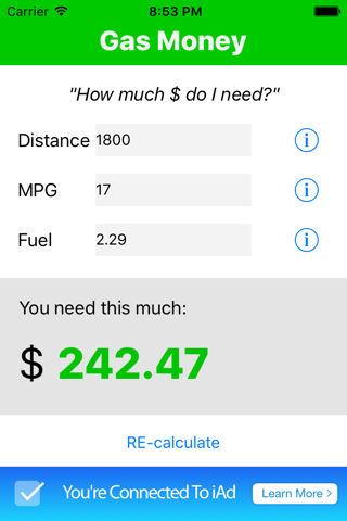 Gas Money ("How much do I need?") screenshot 2