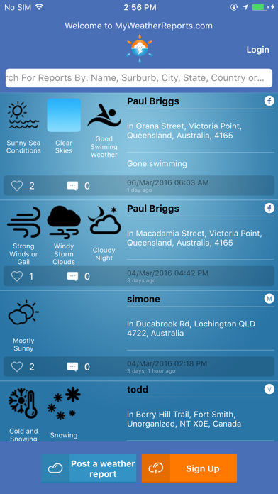 Weather App - MyWeatherReports.com iPhone screenshot 1 - Weather app