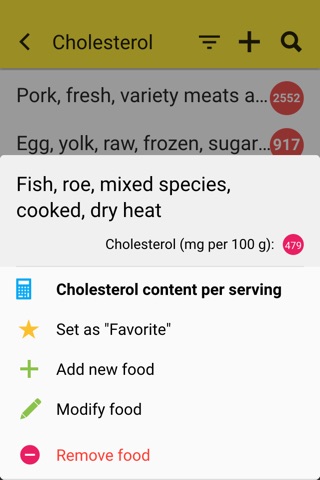 Cholesterol Table: diet aid screenshot 2