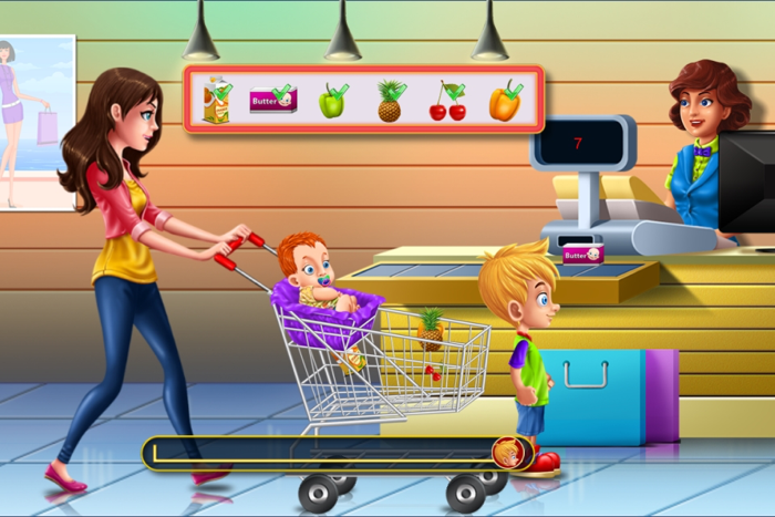 Shopping Game Kids Supermarket  help mom with the shopping list and to pay the cashier