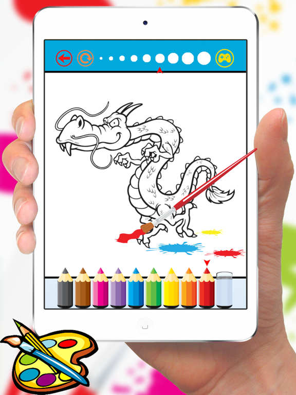 Dragon Dinosaur Coloring Book - Drawing for kids free games iPad screenshot