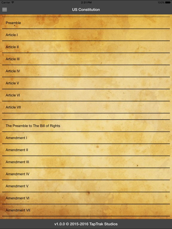 US Constitution - TapTrak Studios iPad screenshot 4 - Reference app