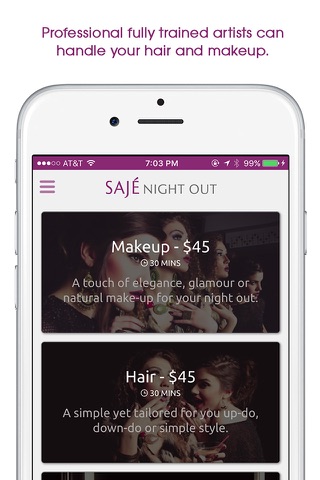 Sajé Night Out-On-demand hair and makeup service. screenshot 2
