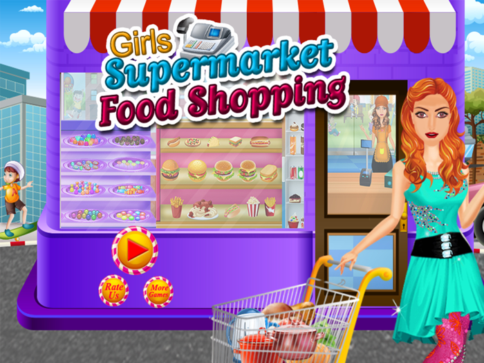 Girls Supermarket Food Shopping