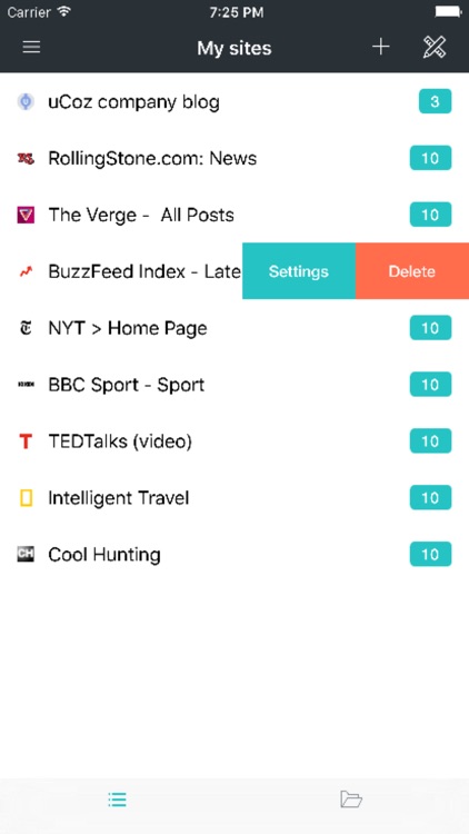 My sites - news reader